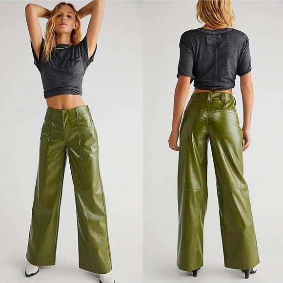 Free People Pants - Free People Star-Crossed Lovers Vegan Leather Straight-Leg Pants Sz.12
